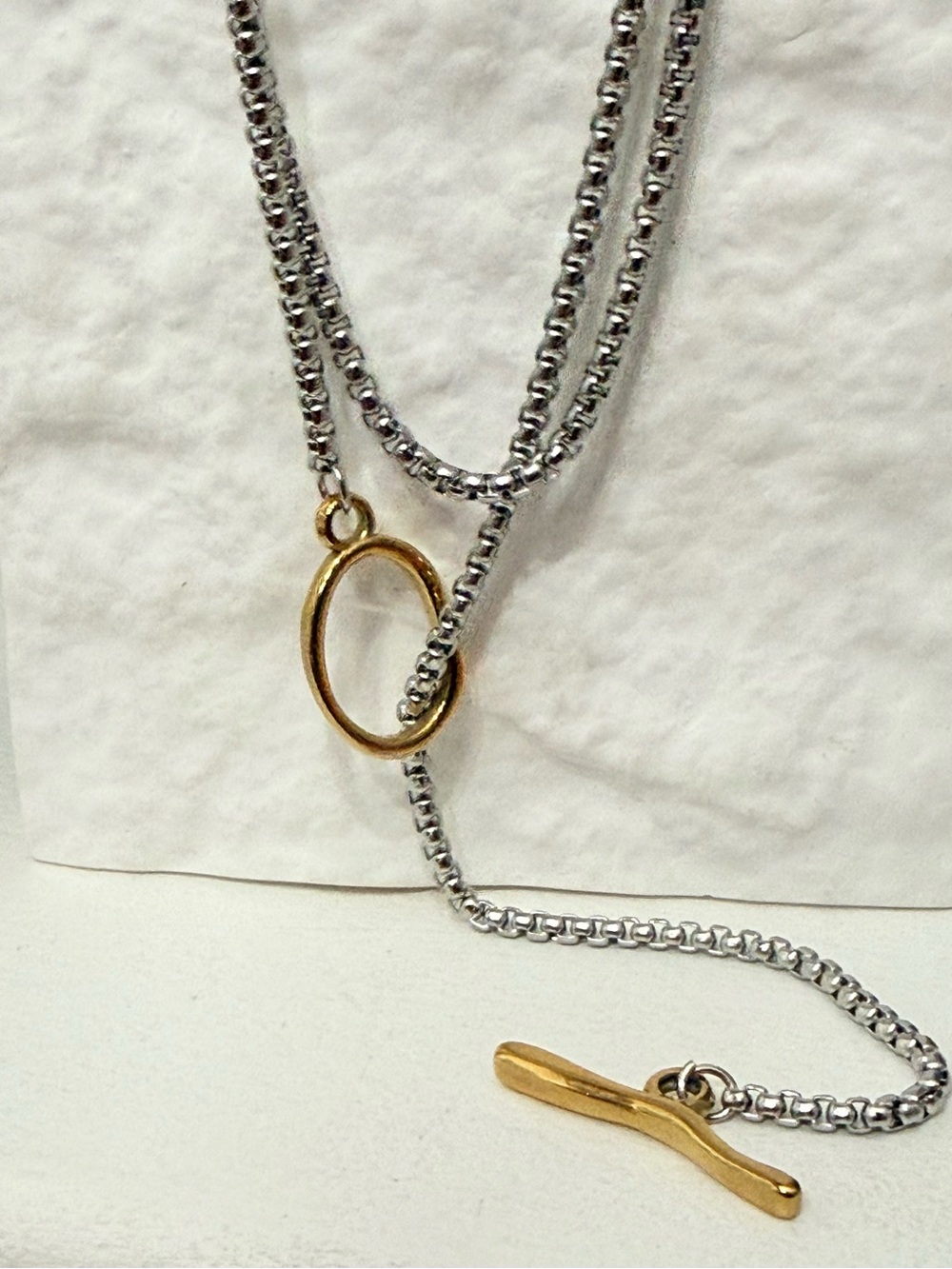 Two-Tone Stainless Steel and Gold Plated Toggle Necklace